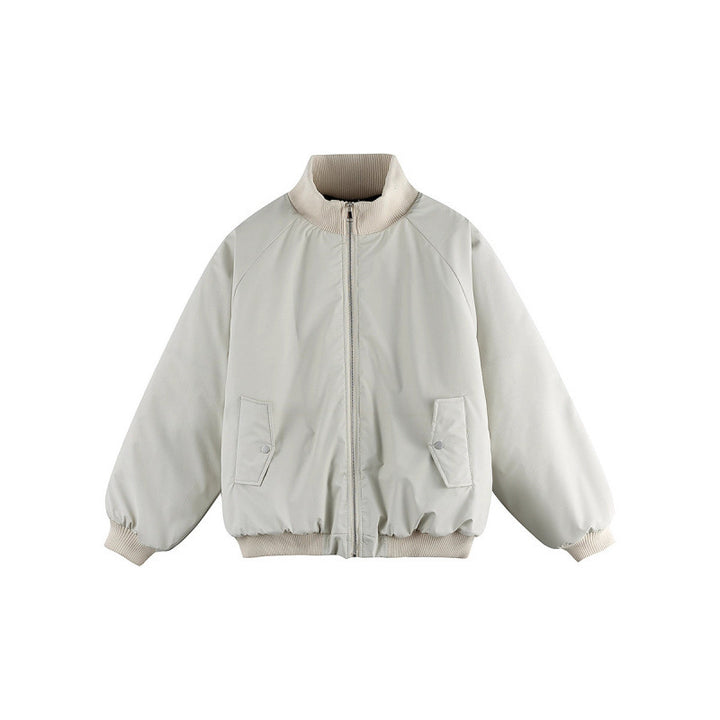 Unisex Boxy-Übergangs-Bomberjacke mit Stehkragen und Pattentaschen Drune
