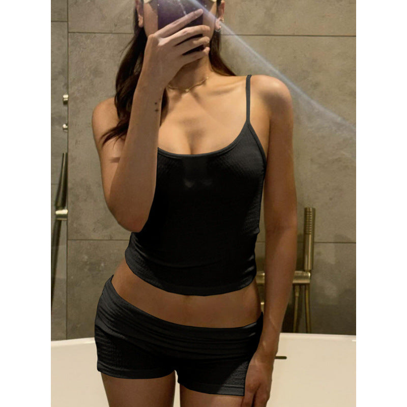 Damen Lässiges Oberteil und Shorts Set mit feinem Strukturdesign Drune