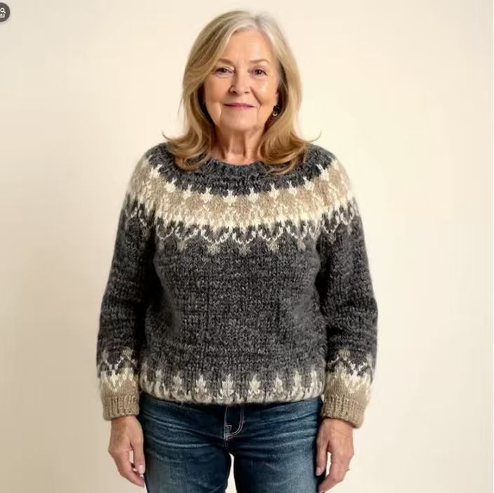 Damen nan kuscheliger Norweger-Strickpullover mit Stehkragen und Oversize-Passform Drune