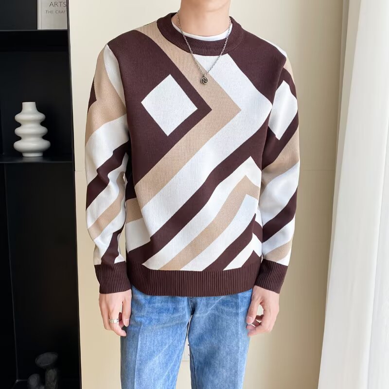 Herren Modischer Grobstrickpullover mit geometrischem Muster Drune 1787964731