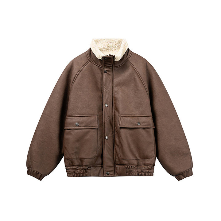 Herren Kurz geschnittener Velours‑Blouson mit Sherpa‑Kragen und Utility‑Pattentaschen Drune