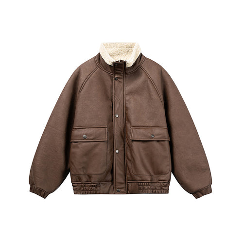 Herren Kurz geschnittener Velours‑Blouson mit Sherpa‑Kragen und Utility‑Pattentaschen Drune