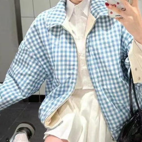 Damen Karierte Übergangsjacke mit großzügigem Schnitt und modernen Akzenten Drune