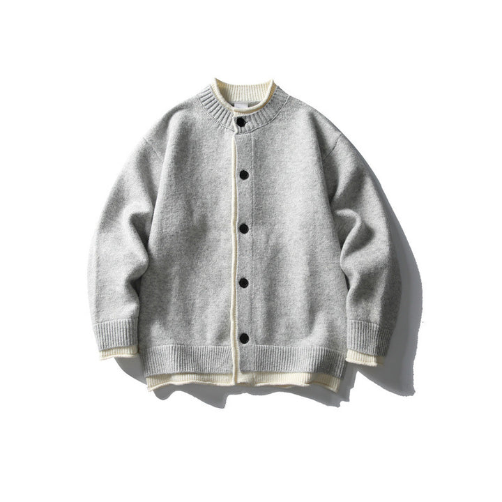 Unisex Boxy-Strickjacke mit kontrastbesetzten Kanten und Rippenabschlüssen Drune