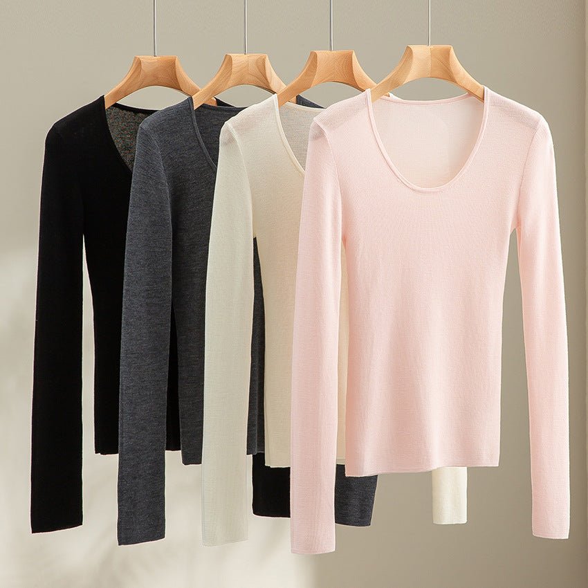 Damen Feinstrick-Langarmshirt mit tiefem U-Boot-Ausschnitt und feiner Rippstruktur Drune