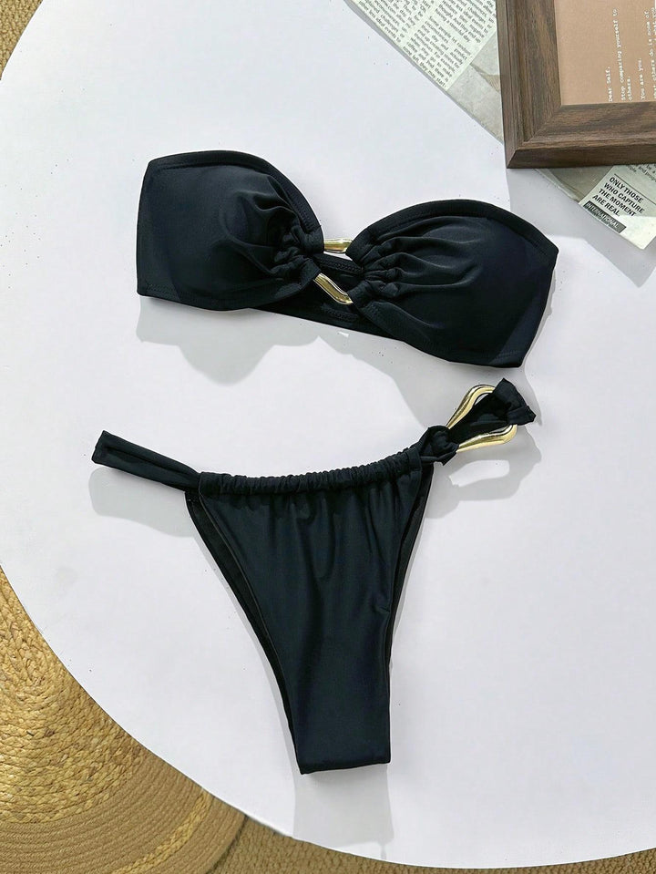 Damen Bandeau-Bikini mit dekorativem Schmuckdetail Drune