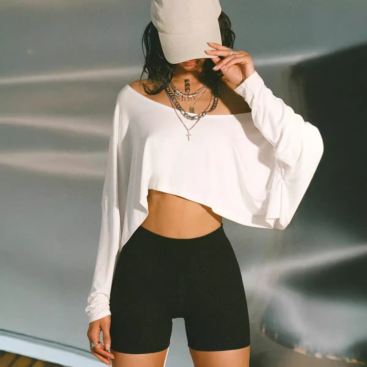 Damen lässiges One-Shoulder-Oberteil mit asymmetrischem Schnitt und weitem Design Drune