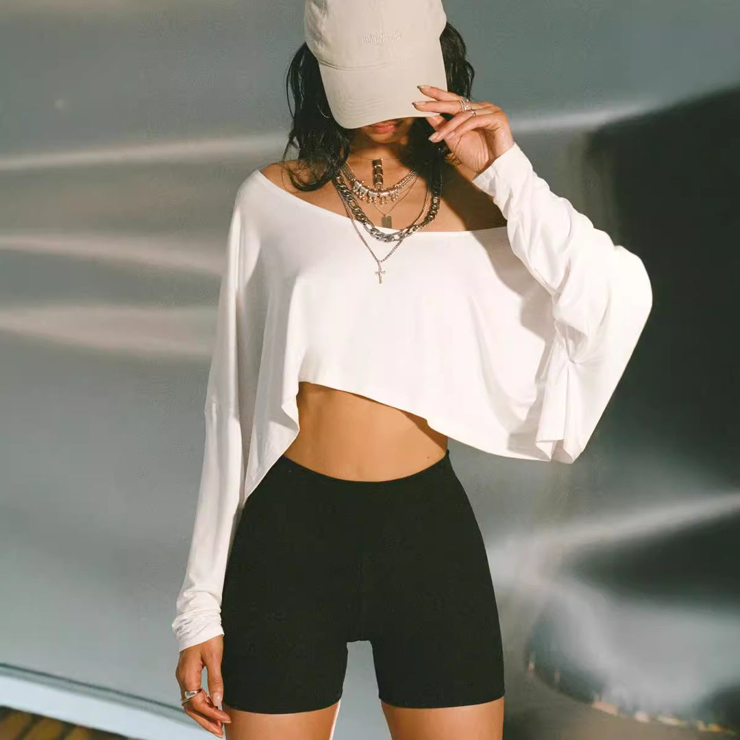 Damen asymmetrisches Crop-Oberteil mit lässigem Schnitt und weichem Stoff Drune