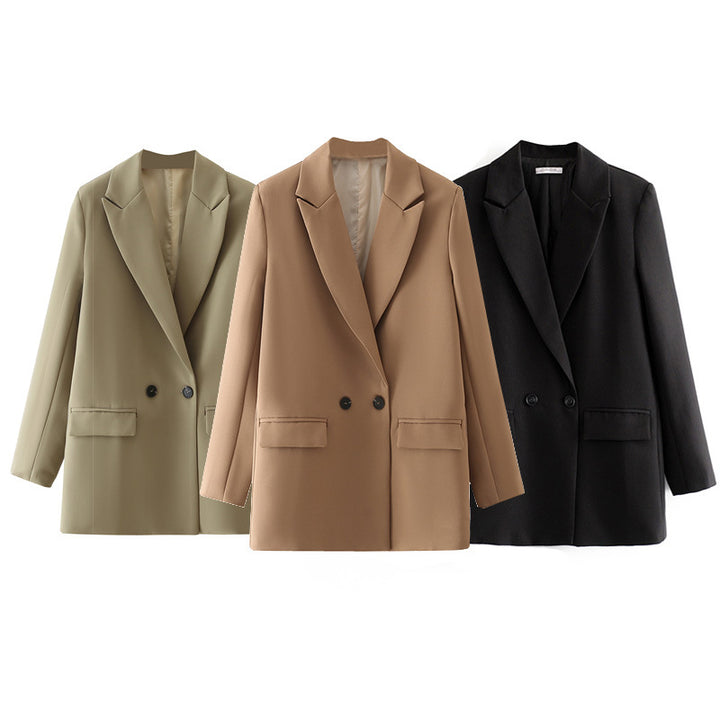 Damen nan taillierter Longblazer im Oversize-Look mit Reverskragen und Pattentaschen Drune