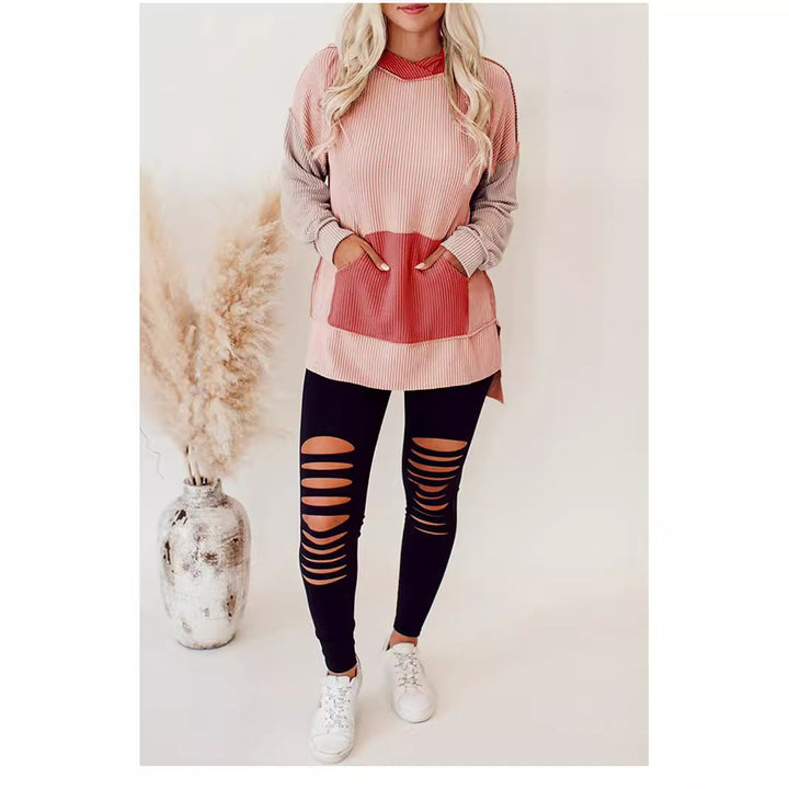 Damen lässiger Kapuzenpullover mit strukturiertem Design und praktischen Taschen Drune