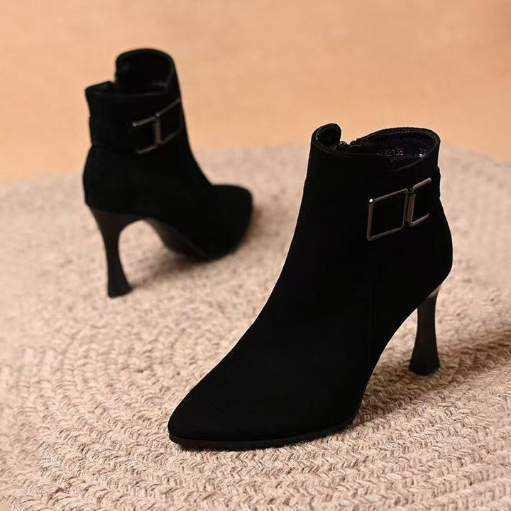 Damen Elegante Stiefeletten mit hohem Absatz und modischer Schnalle Drune