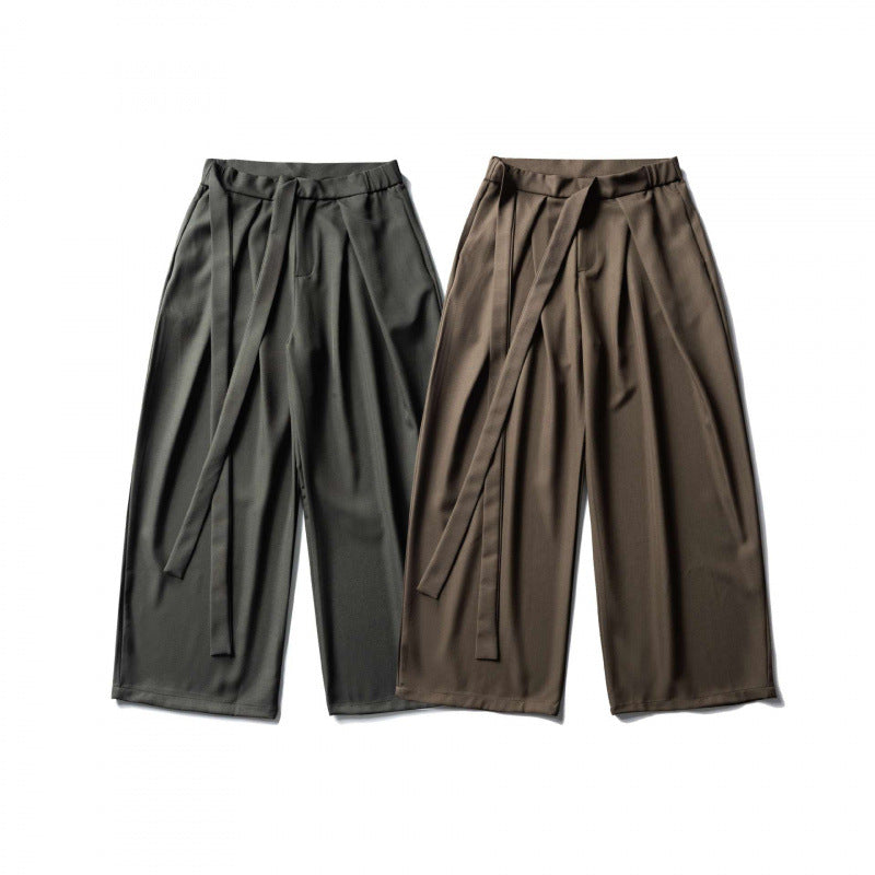 Damen Weite Culotte-Hose mit hoher Taille, Bundfalten und Bindegürtel Drune