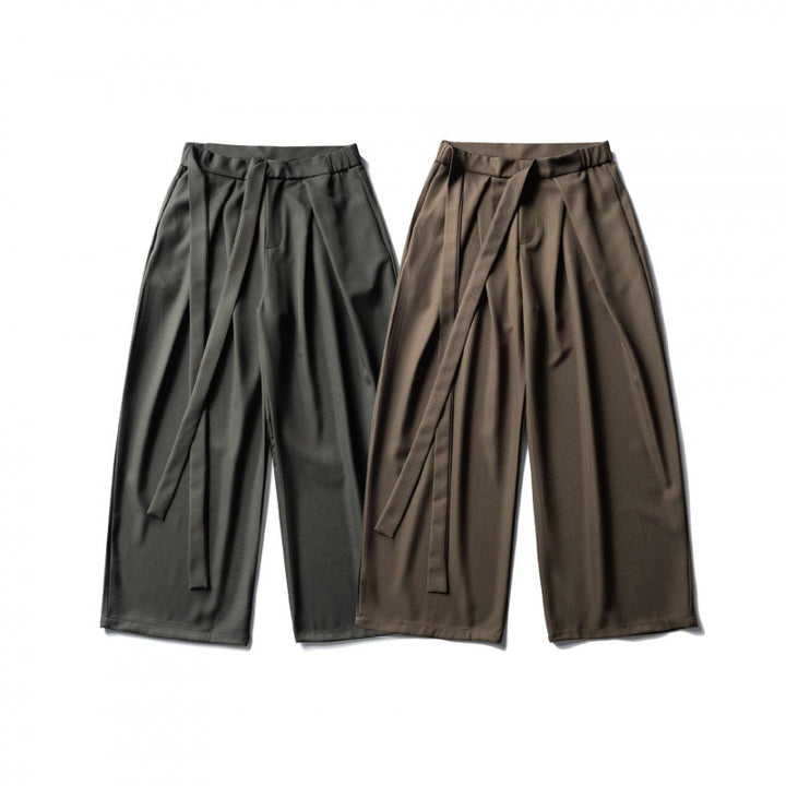 Damen Weite Culotte-Hose mit hoher Taille, Bundfalten und Bindegürtel Drune