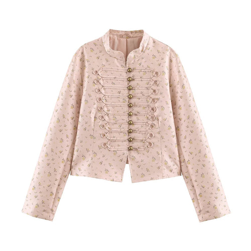Damen Kurzblouson im romantischen Militärstil mit Blumenjacquard und dekorativen Kordelschließen Drune
