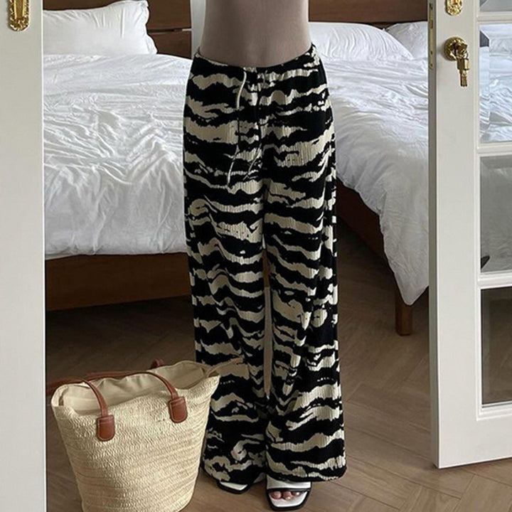 Damen nan weite Plissee-Hose mit Zebra-Muster, elastischem Tunnelzug und fließendem Jersey-Feeling Drune