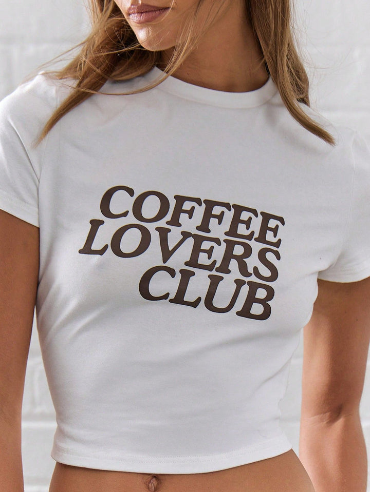Damen Crop-T-Shirt mit kreativem Kaffeeliebhaber-Print Drune