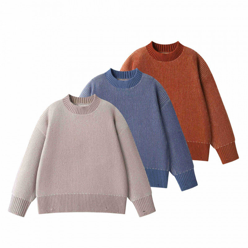 Unisex Oversize-Strickpullover mit Rundhals, Rippenstruktur und verlängertem Bund Drune