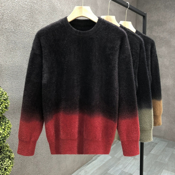 Herren Flauschiger Farbverlauf-Pullover aus Mohair-Mix mit Rundhals und geradem Schnitt Drune