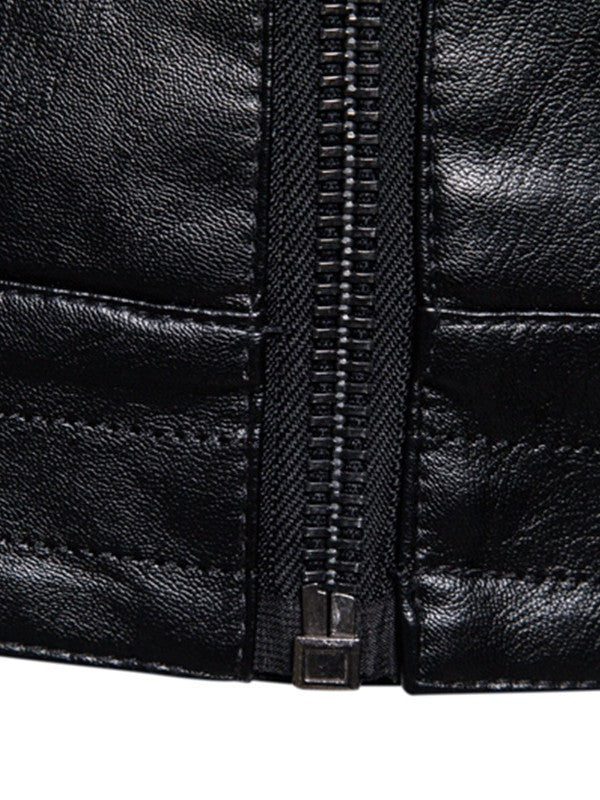 Herren Slim-Fit Bikerjacke in Lederoptik mit asymmetrischem Reißverschluss und Reverskragen Drune