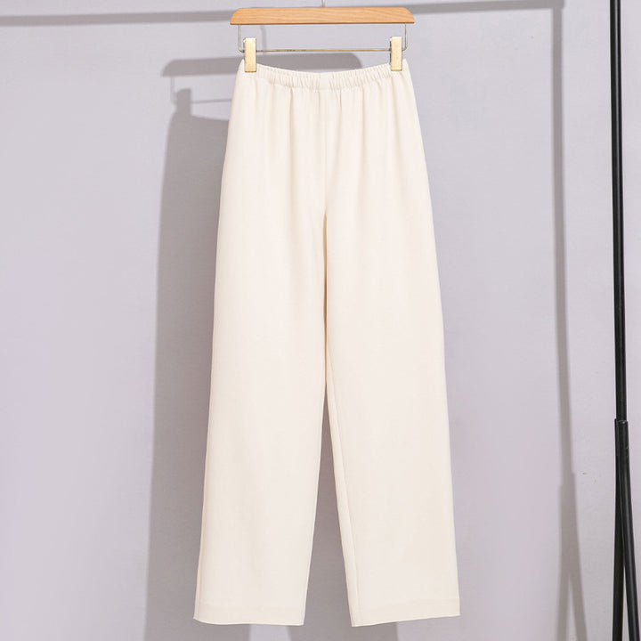 Damen High-Waist Hose mit elastischem Bund, weitem Bein und weich fließender Baumwollmischung Drune