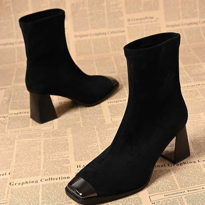 Damen Elegante Stiefeletten mit quadratischer Zehenpartie und Blockabsatz Drune