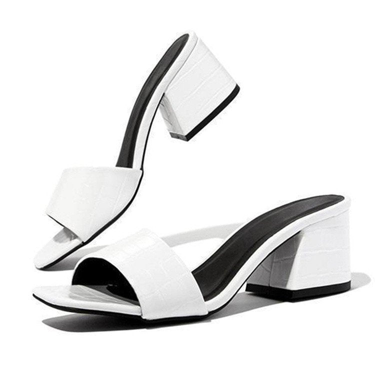 Damen elegante Blockabsatz-Sandalen mit zeitlosem Krokodilleder-Riemen Drune