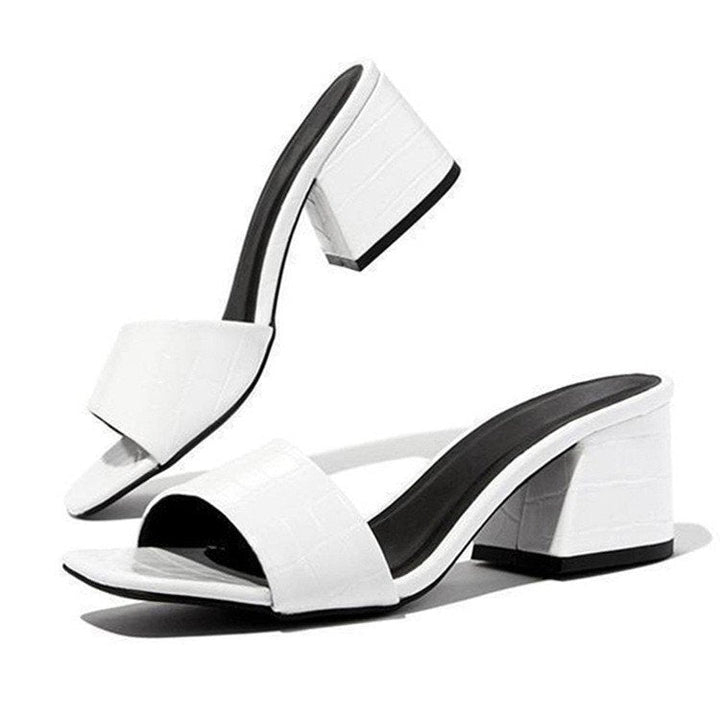 Damen elegante Blockabsatz-Sandalen mit zeitlosem Krokodilleder-Riemen Drune