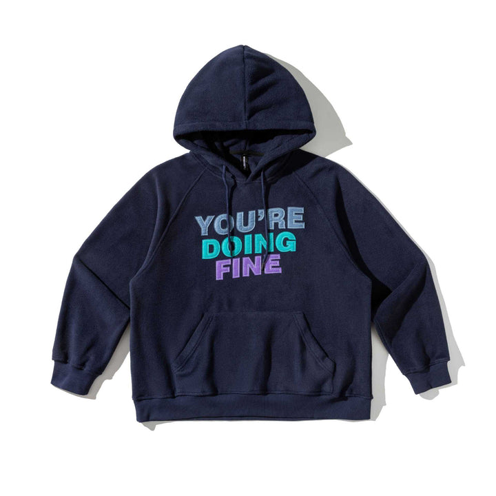 Unisex Weit geschnittener Fleece-Kapuzenpullover mit Statement-Stickerei Drune