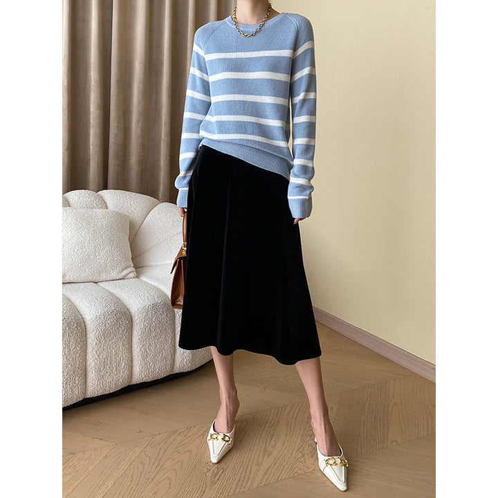 Damen gestrickter Pullover mit breiten Streifen und eleganter Passform Drune