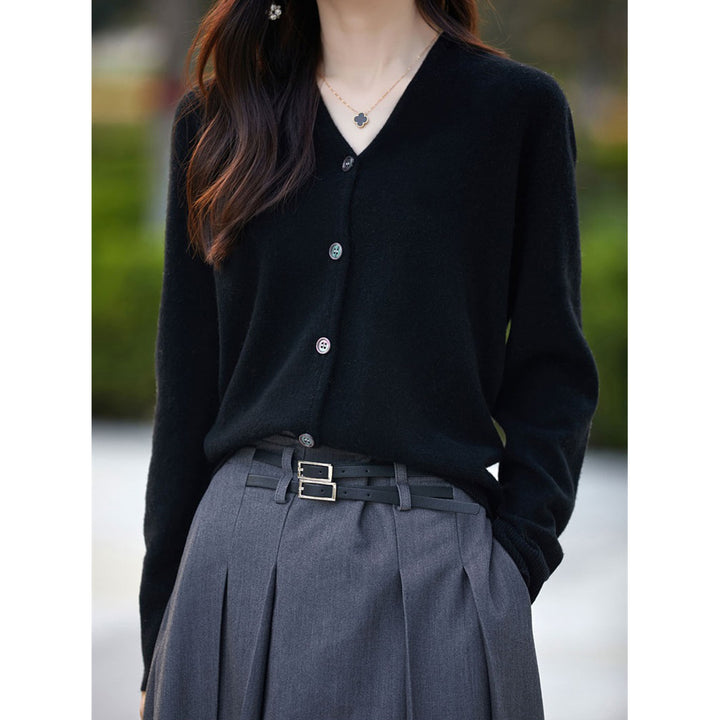 Damen Langarmstrickjacke aus weichem Material mit elegantem V-Ausschnitt Drune