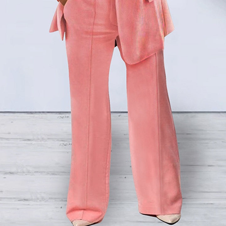 Damen nan bürotaugendes Hosenanzug Set mit weiter Hose und tailliertem Blazer Drune