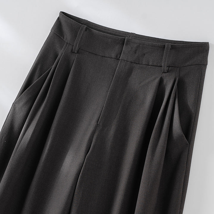 Damen Hochtaillierte Palazzo-Stoffhose mit Bundfalten, Eingrifftaschen und klarer Bügelfalte Drune