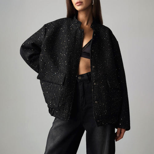Damen Glitzernde Stoffjacke mit kurzen Ärmeln Drune