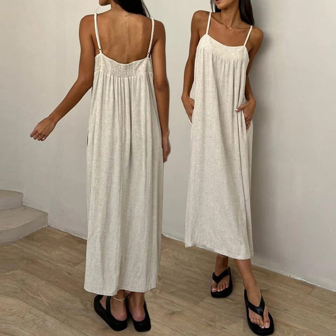 Damen luftiges Maxikleid mit breitem Schnitt und praktischen Taschen Drune