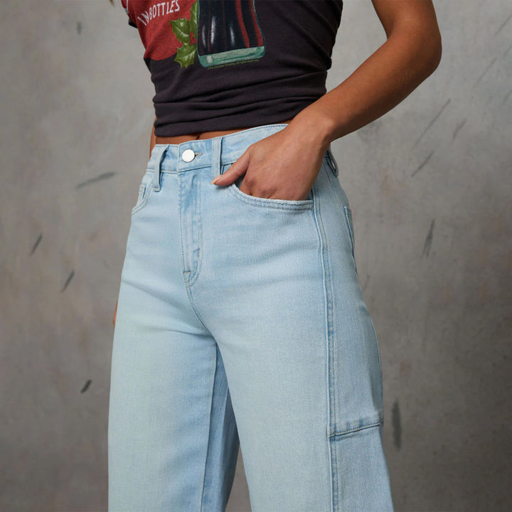 Damen High-Waist Jeans in weiter Beinform mit seitlicher Tasche Drune