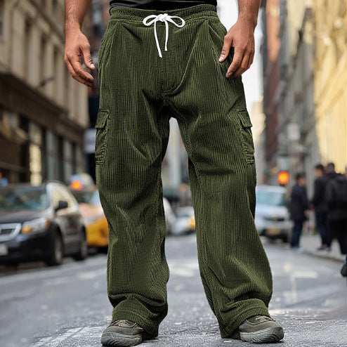 Herren Cord-Optik Cargo-Jogger mit Tunnelzug, elastischem Bund und aufgesetzten Klapptaschen Drune