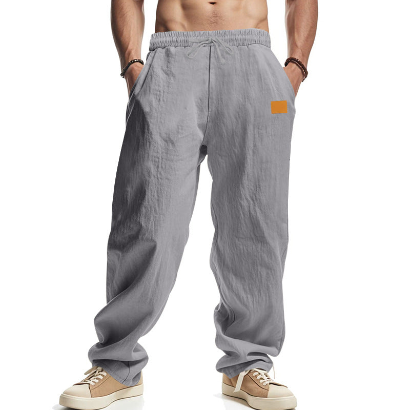 Herren locker geschnittene Leinenhose mit verstellbarem Kordelzug und praktischen Seitentaschen Drune