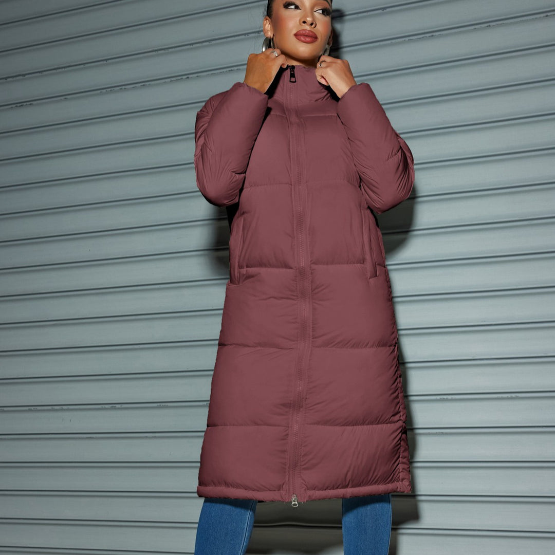 Damen Langer gesteppter Puffer‑Mantel mit hohem Stehkragen Drune