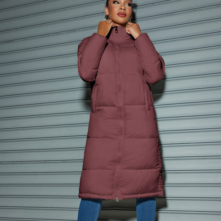 Damen Langer gesteppter Puffer‑Mantel mit hohem Stehkragen Drune