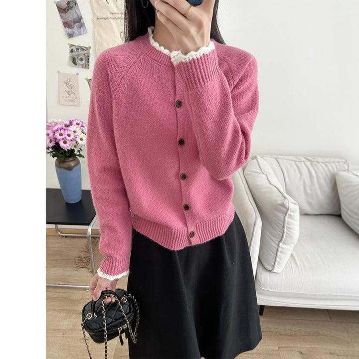 Damen kuschelige Strickjacke mit Rippdetail und Knopfverschluss Drune