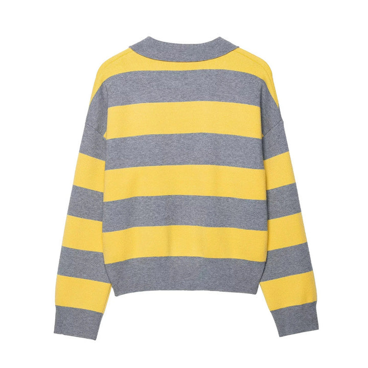 Damen modischer Pullover mit Polokragen und Streifendesign Drune
