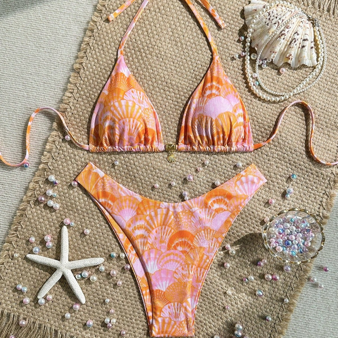 Damen Triangel-Bikini mit Muschel-Muster Drune