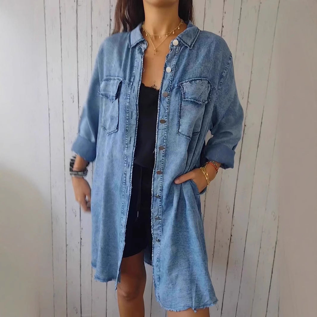 Damen Lässige Denim-Hemdjacke