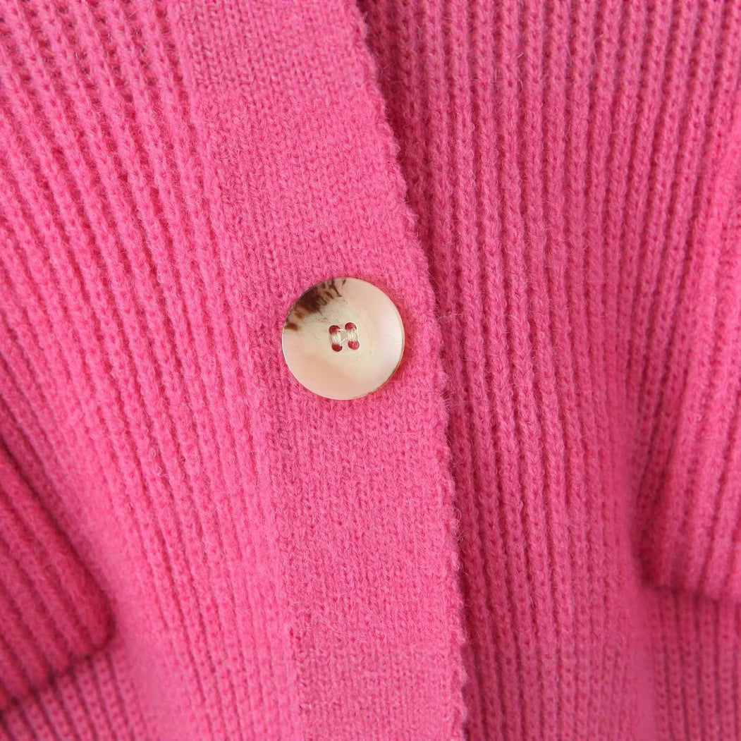 Damen Kuschelige Strickjacke mit Kapuze und Knopfverschluss Drune