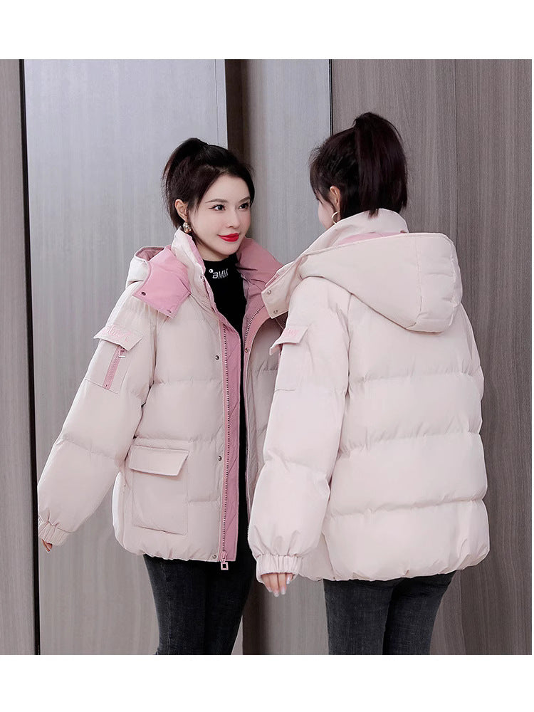 Damen nan wattierte Steppjacke mit abnehmbarer Kapuze, hohem Kragen und großen Pattentaschen Drune