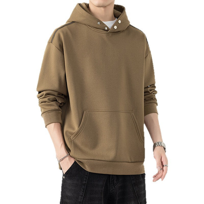 Herren Oversize-Kapuzenpullover mit Kängurutasche & Druckknopf-Hals Drune