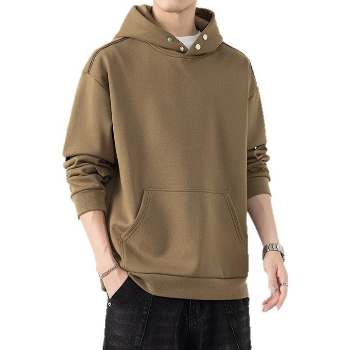 Herren Oversize-Kapuzenpullover mit Kängurutasche & Druckknopf-Hals Drune