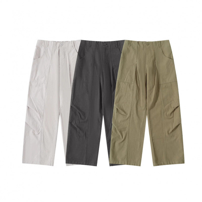 Damen High‑Waist weite Cargo‑Hose mit Teilungsnähten und aufgesetzten Taschen Drune