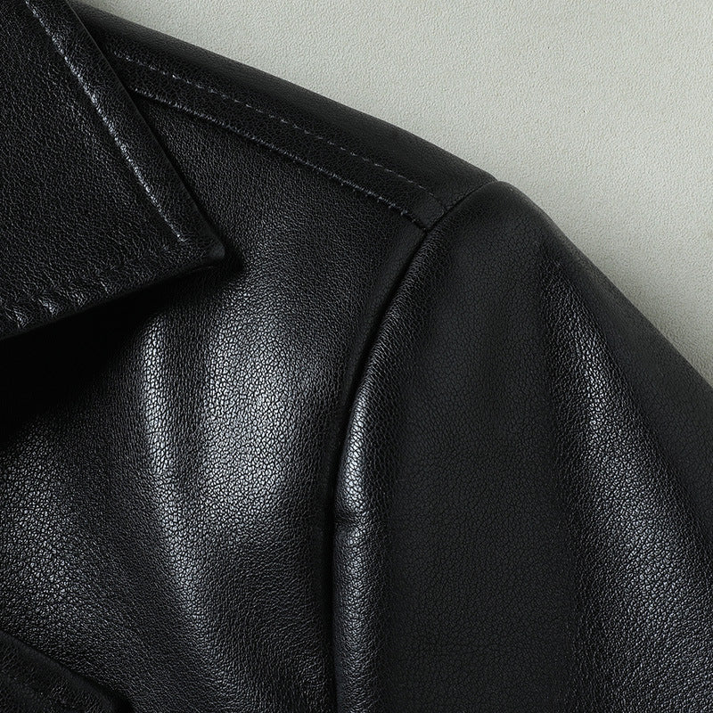 Herren Glänzender Kunstleder-Kurzmantel im minimalistischen Design mit Hemdkragen Drune