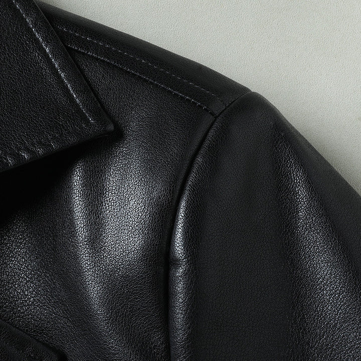 Herren Glänzender Kunstleder-Kurzmantel im minimalistischen Design mit Hemdkragen Drune